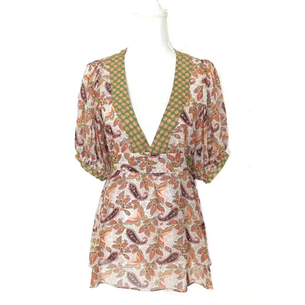 Anthropologie Fei 100% Silk Paisley Tie Back Top